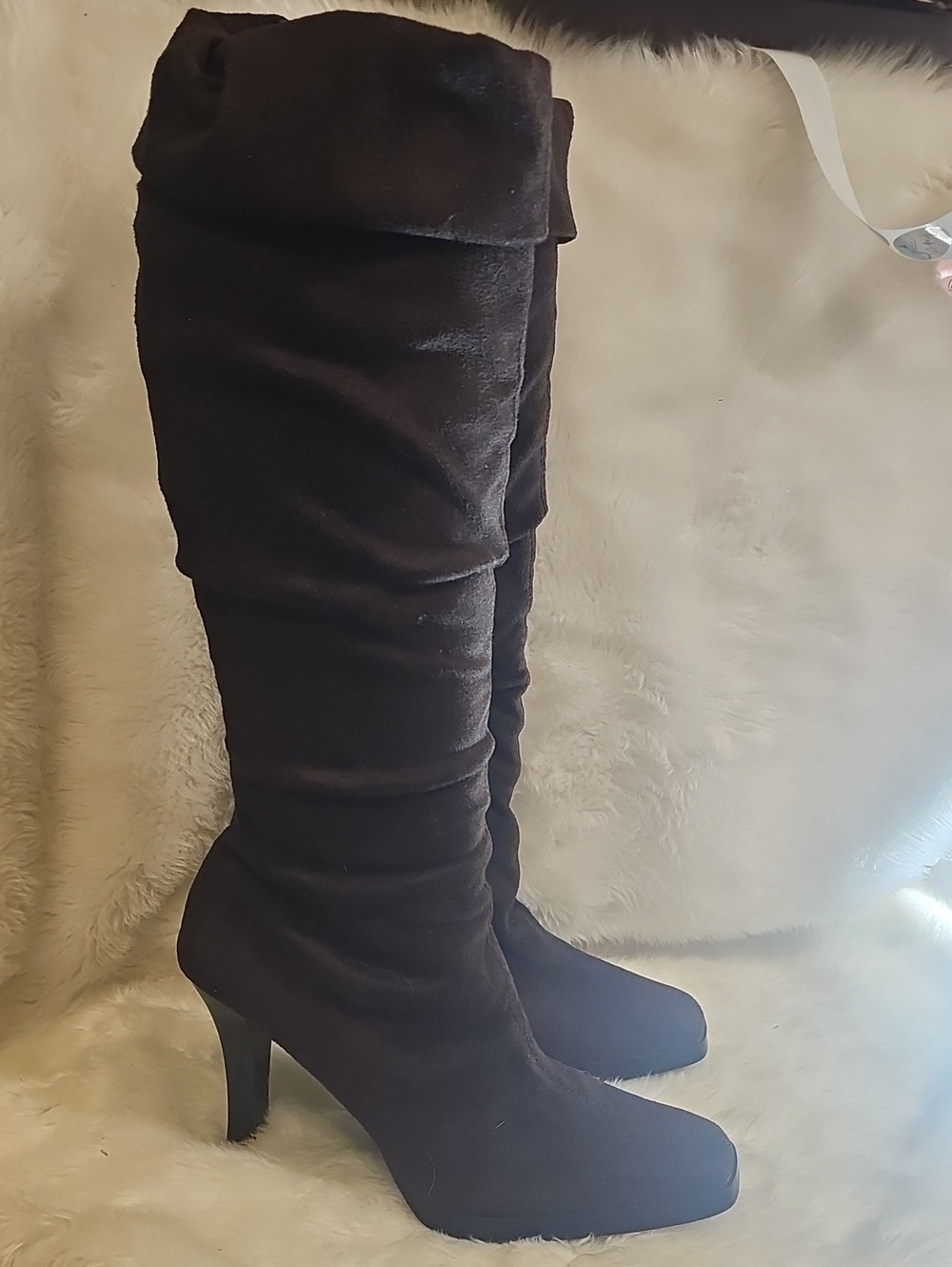 Apostrophe Abby Brown Suede Look Knee High Heeled Boots 8.5